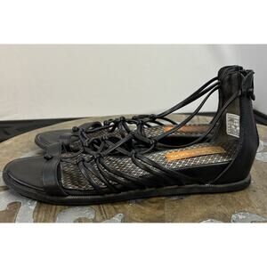 Rocket Dog Black Strappy Sandals Y2K Boho Minimal Festival Lace Up Womens 6.5